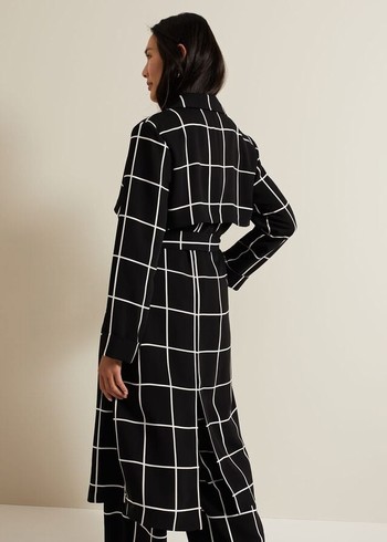 Phase Eight Aspen Check Drape Trench Jackets Black/White Australia | NS9764208